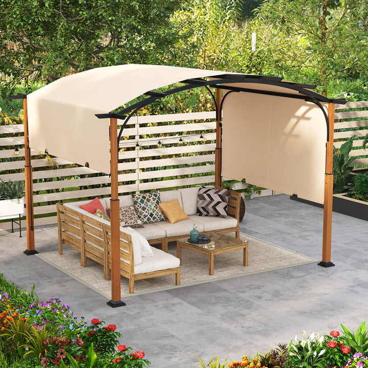 300 x 360 cm Retractable Pergola Arched Patio Pergola with Sun Shade Canopy - TidySpaces
