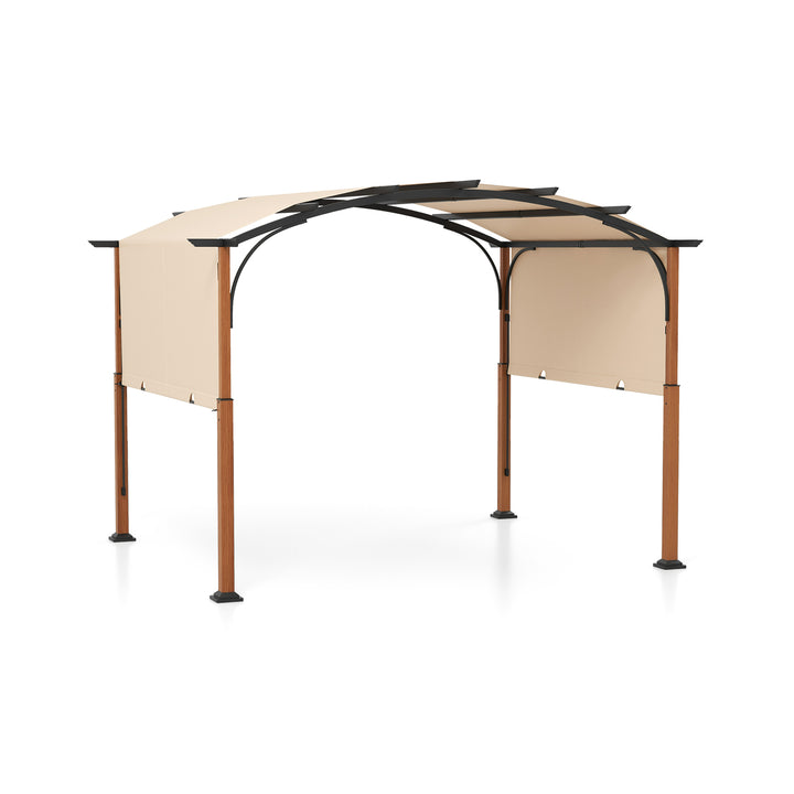 300 x 360 cm Retractable Pergola Arched Patio Pergola with Sun Shade Canopy Beige - TidySpaces