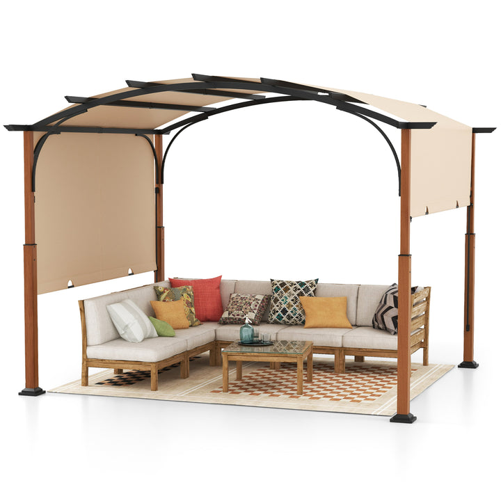 300 x 360 cm Retractable Pergola Arched Patio Pergola with Sun Shade Canopy - TidySpaces