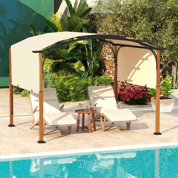 300 x 360 cm Retractable Pergola Arched Patio Pergola with Sun Shade Canopy - TidySpaces