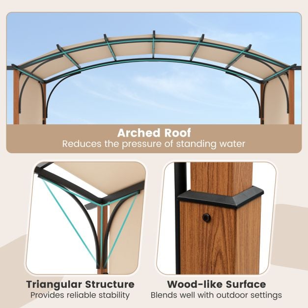 300 x 360 cm Retractable Pergola Arched Patio Pergola with Sun Shade Canopy - TidySpaces