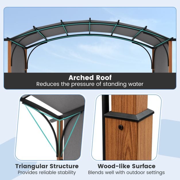 300 x 360 cm Retractable Pergola Arched Patio Pergola with Sun Shade Canopy - TidySpaces