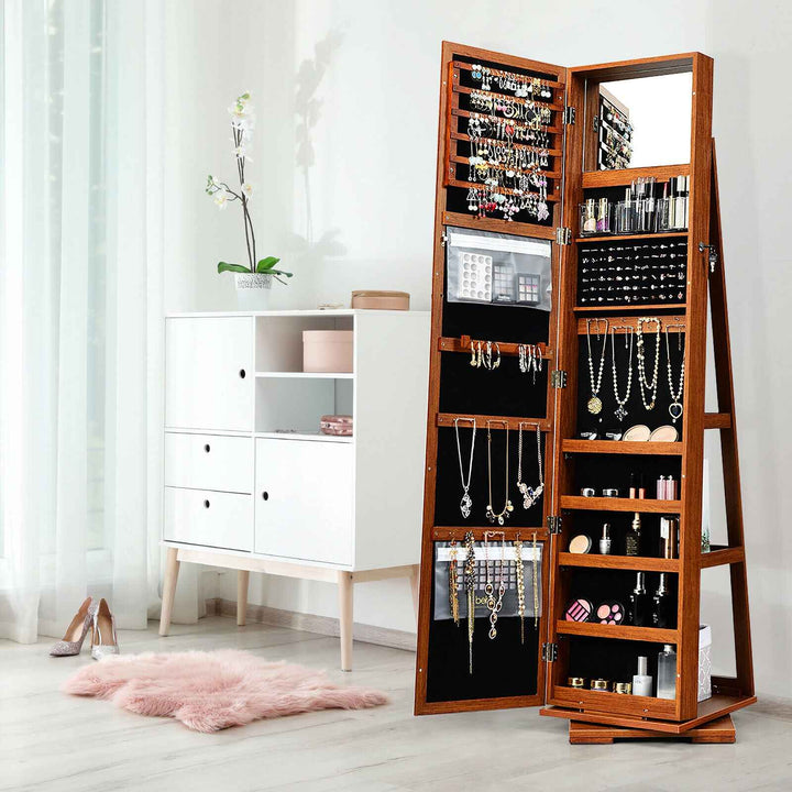 Full Length Mirrored Jewellery Cabinet Rotates 360° with Display Shelves