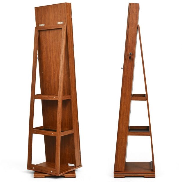 Full Length Mirrored Jewellery Cabinet Rotates 360° with Display Shelves - TidySpaces