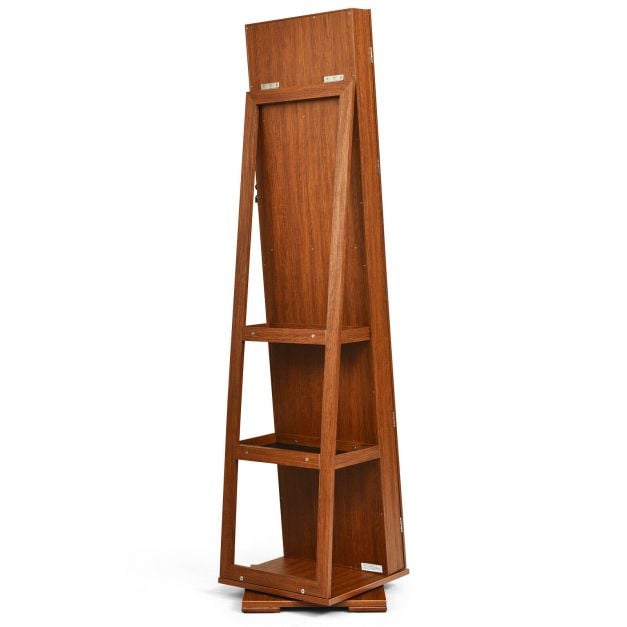 Full Length Mirrored Jewellery Cabinet Rotates 360° with Display Shelves - TidySpaces