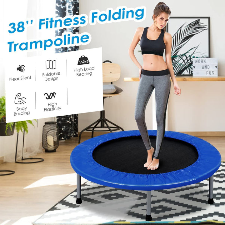 Foldable Mini Trampoline with Springs and Padded Cover - TidySpaces