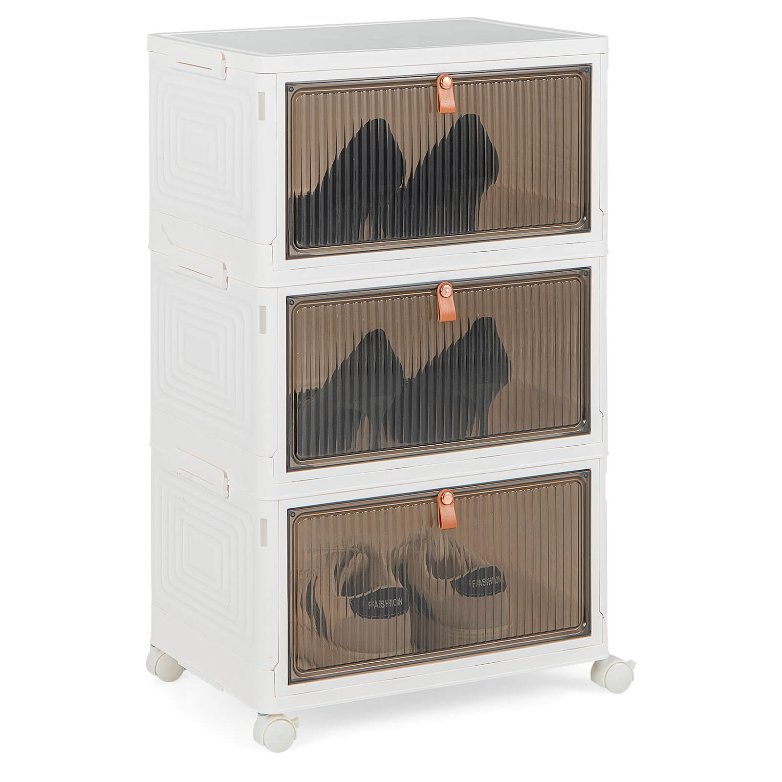 3 4 6 Tier Stackable Shoe Storage Box with Lockable Wheels TidySpaces