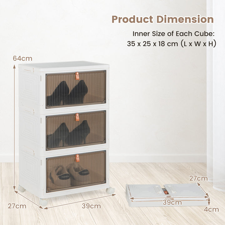 3/4/6 Tier Stackable Shoe Storage Box with Lockable Wheels - TidySpaces
