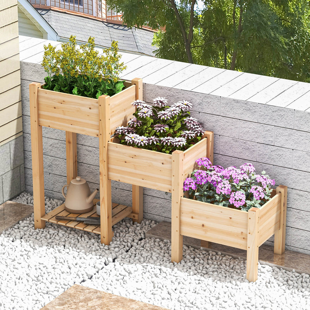 3-Tire Raised Garden Bed Elevated Planter with 3 Planter Boxes-Natural - TidySpaces
