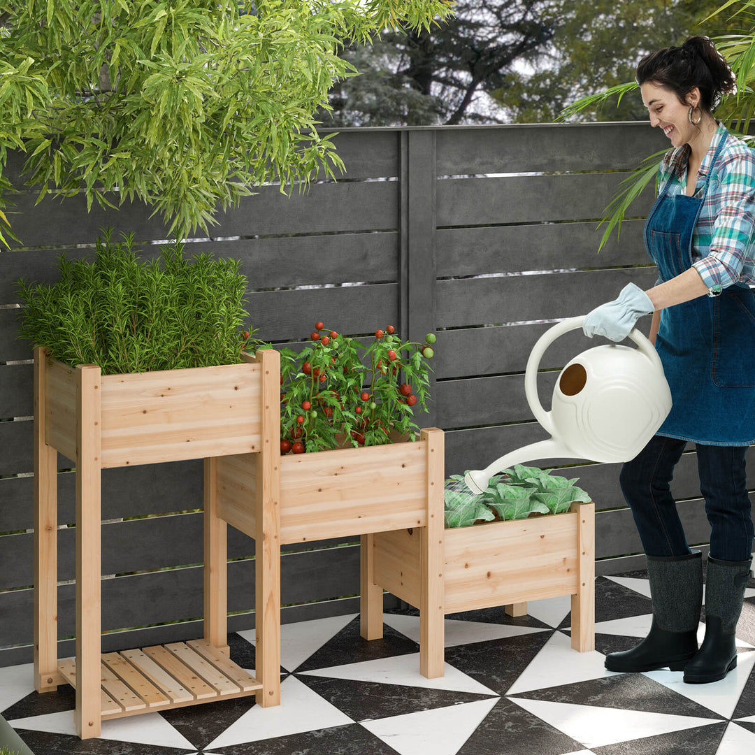 3-Tire Raised Garden Bed Elevated Planter with 3 Planter Boxes-Natural - TidySpaces