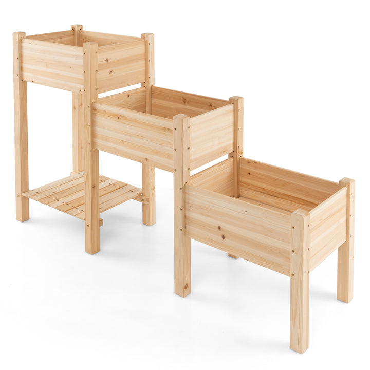 3-Tire Raised Garden Bed Elevated Planter with 3 Planter Boxes-Natural - TidySpaces