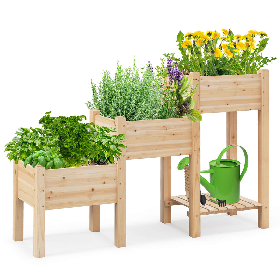 3-Tire Raised Garden Bed Elevated Planter with 3 Planter Boxes-Natural - TidySpaces