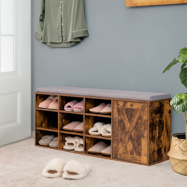 3-Tier Entryway Shoe Storage Bench with Padded Cushion-Rustic Brown - TidySpaces