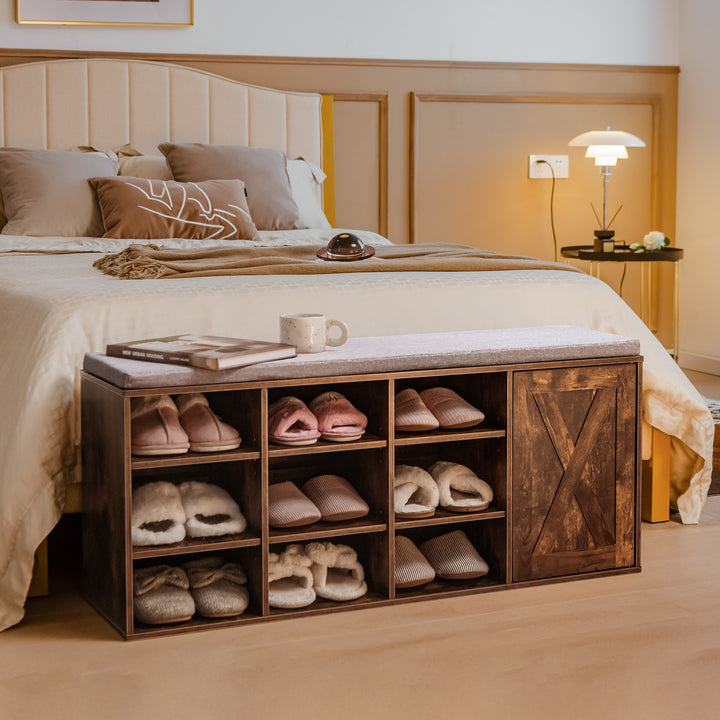 3-Tier Entryway Shoe Storage Bench with Padded Cushion-Rustic Brown - TidySpaces
