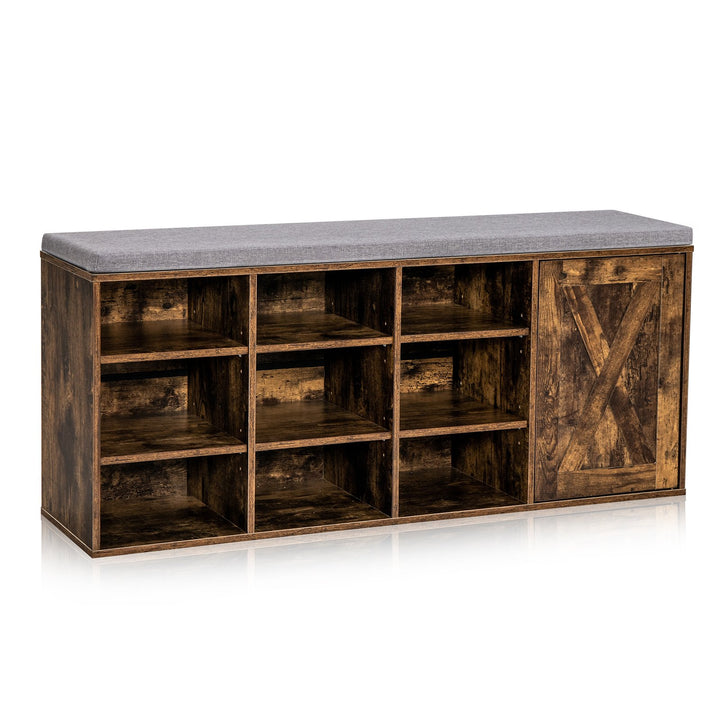 3-Tier Entryway Shoe Storage Bench with Padded Cushion-Rustic Brown - TidySpaces