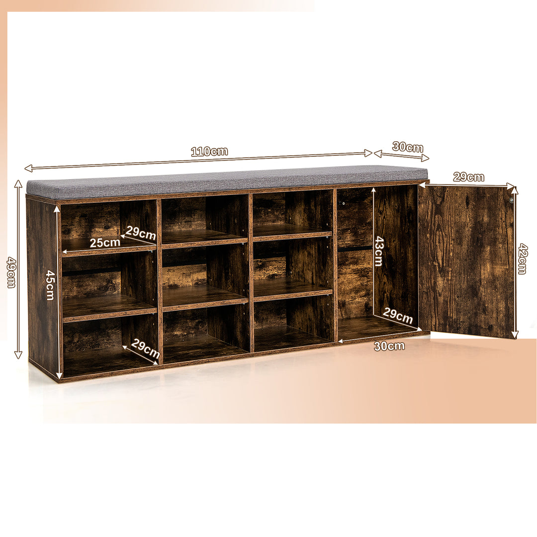 3-Tier Entryway Shoe Storage Bench with Padded Cushion-Rustic Brown - TidySpaces