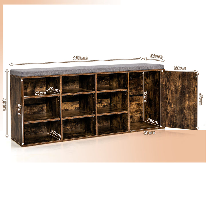 3-Tier Entryway Shoe Storage Bench with Padded Cushion-Rustic Brown - TidySpaces