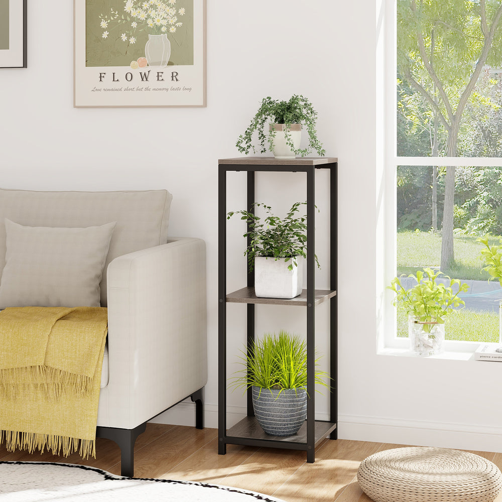 3 Tier Tall Metal Corner Plant Stand with Anti-tipping Devices-Grey - TidySpaces