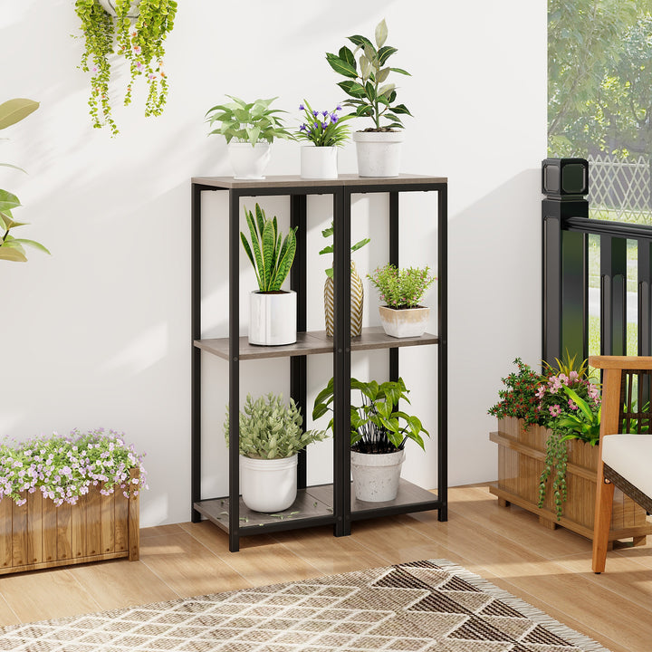 3 Tier Tall Metal Corner Plant Stand with Anti-tipping Devices-Grey - TidySpaces