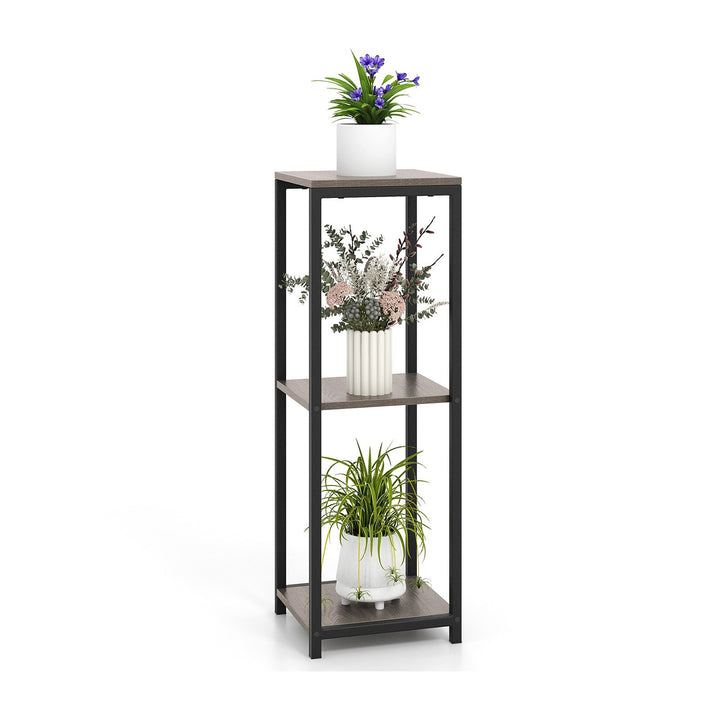 3 Tier Tall Metal Corner Plant Stand with Anti-tipping Devices-Grey - TidySpaces