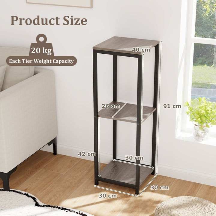 3 Tier Tall Metal Corner Plant Stand with Anti-tipping Devices-Grey - TidySpaces