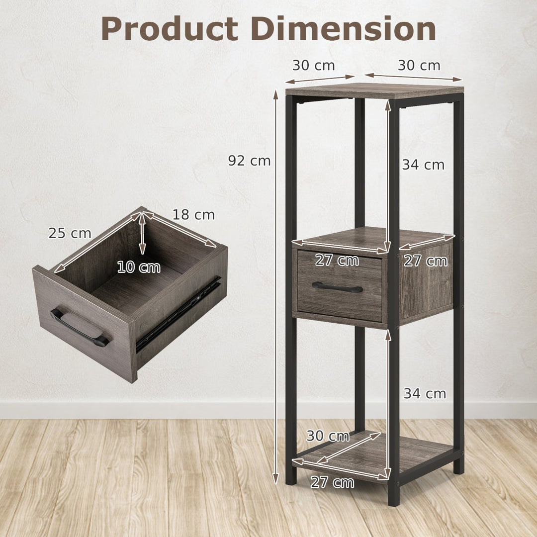 3 Tier Tall Metal Plant Stand with Drawer Anti-tipping Devices-Grey - TidySpaces