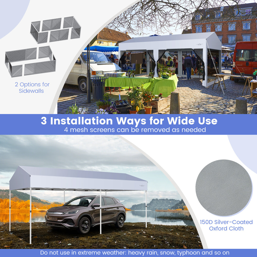 3 x 6 m Pop-Up Canopy UV Screen House Party Tent with Removable Sidewalls-White - TidySpaces