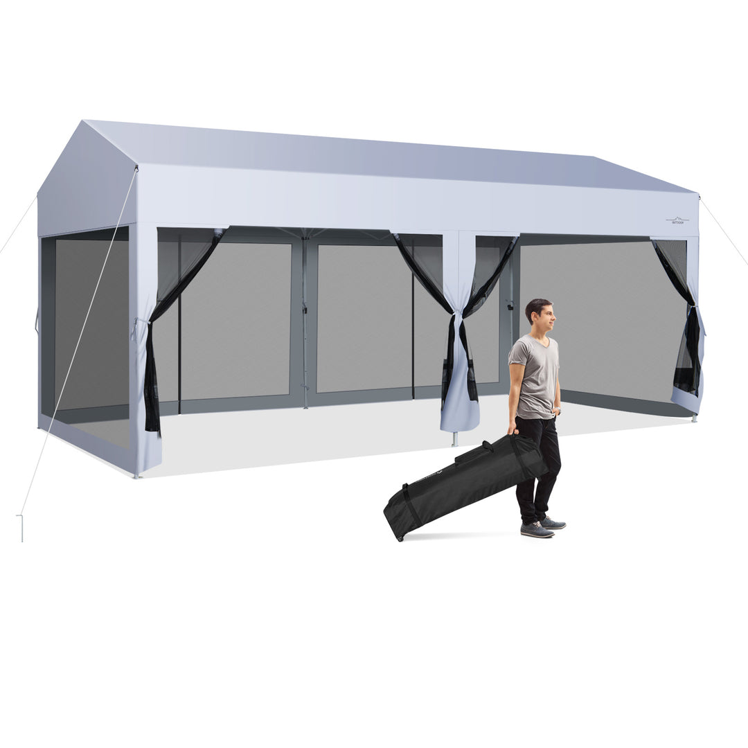 3 x 6 m Pop-Up Canopy UV Screen House Party Tent with Removable Sidewalls-White - TidySpaces