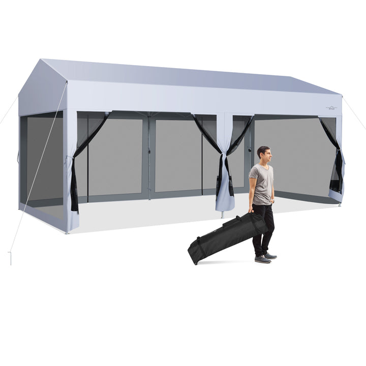 3 x 6 m Pop-Up Canopy UV Screen House Party Tent with Removable Sidewalls-White - TidySpaces