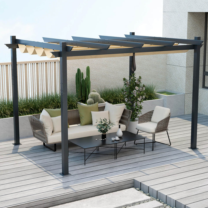 2.9 x 3.6 m Outdoor Retractable Pergola with Canopy Cover - TidySpaces