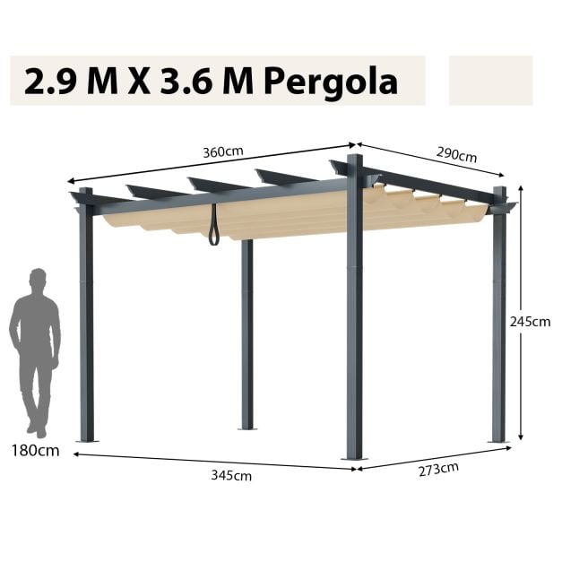 2.9 x 3.6 m Outdoor Retractable Pergola with Canopy Cover - TidySpaces