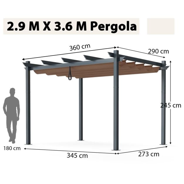 2.9 x 3.6 m Outdoor Retractable Pergola with Canopy Cover - TidySpaces