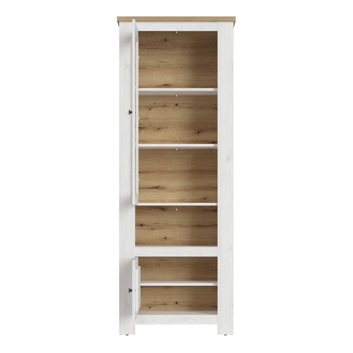 Celesto 2 Door Display Cabinet inc. 2x LED Lights in White and Oak - TidySpaces