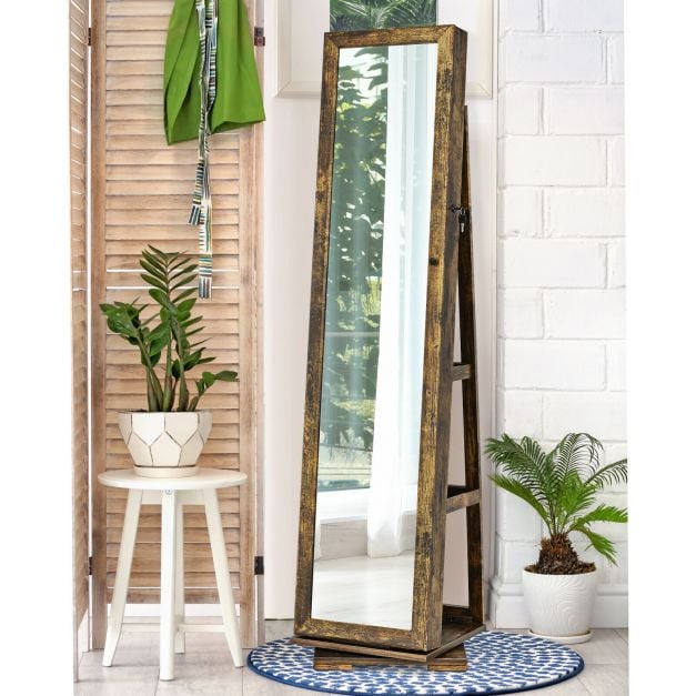 Full Length Mirrored Jewellery Cabinet Rotates 360° with Display Shelves - TidySpaces