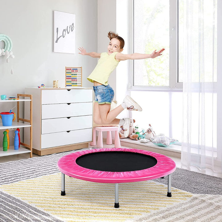 Foldable Mini Trampoline with Springs and Padded Cover - TidySpaces