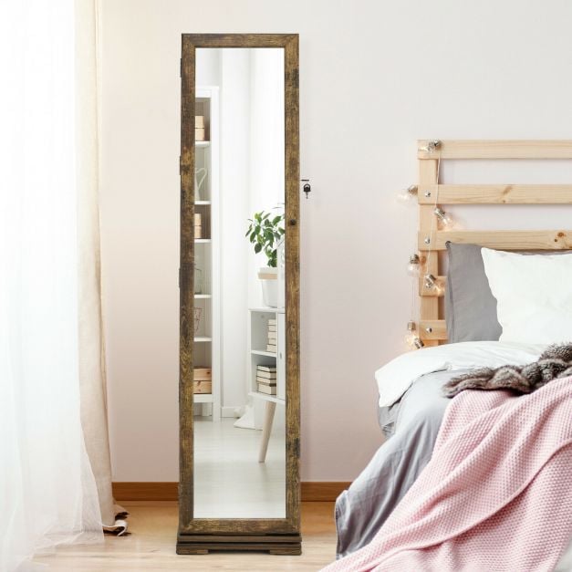 Full Length Mirrored Jewellery Cabinet Rotates 360° with Display Shelves - TidySpaces