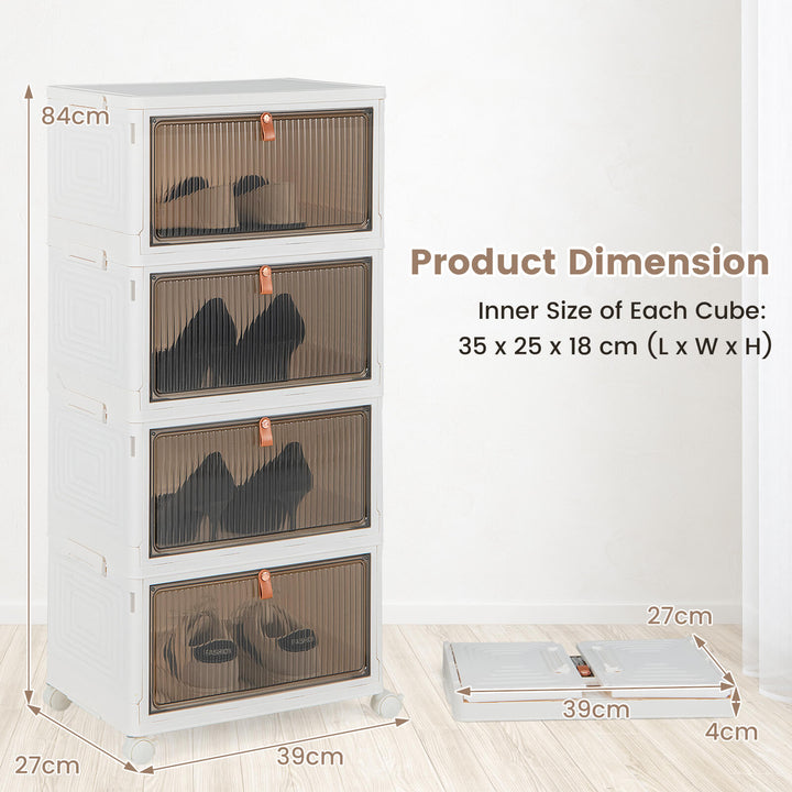 3/4/6 Tier Stackable Shoe Storage Box with Lockable Wheels - TidySpaces