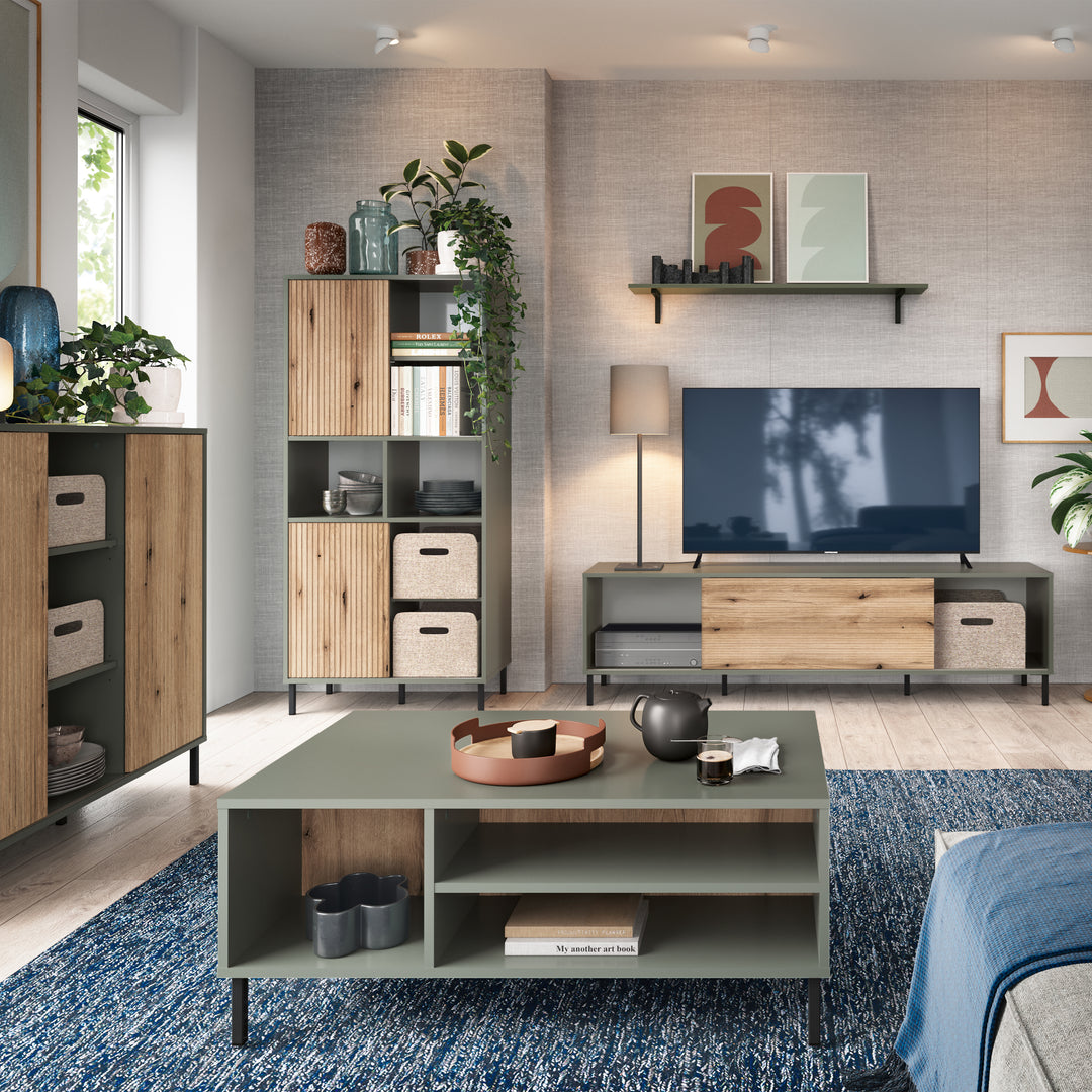 Darwin TV Cabinet 1 Door 50cm High in Green/Oak - TidySpaces
