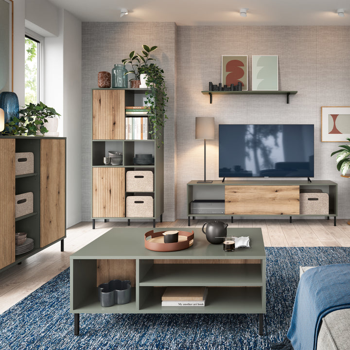 Darwin TV Cabinet 1 Door 50cm High in Green/Oak - TidySpaces