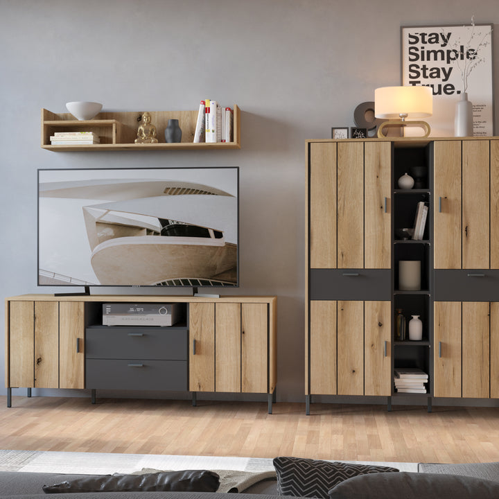 Arundel TV Cabinet 2 Door 2 Drawer 158cm Wide in Oak/Grey - TidySpaces