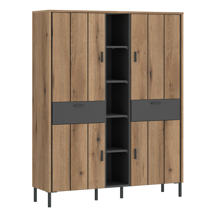 Arundel Wardrobe 4 Door 2 Drawer in Oak/Grey - TidySpaces