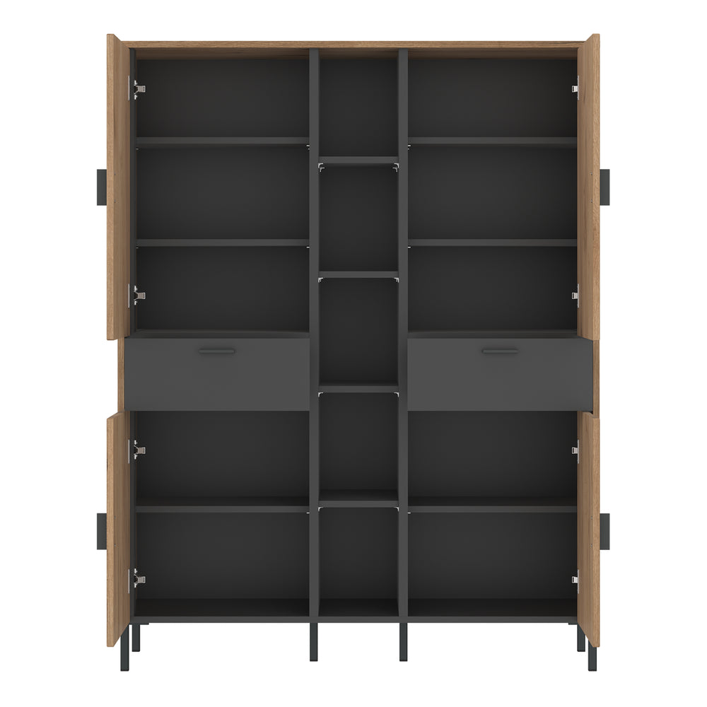 Arundel Wardrobe 4 Door 2 Drawer in Oak/Grey - TidySpaces
