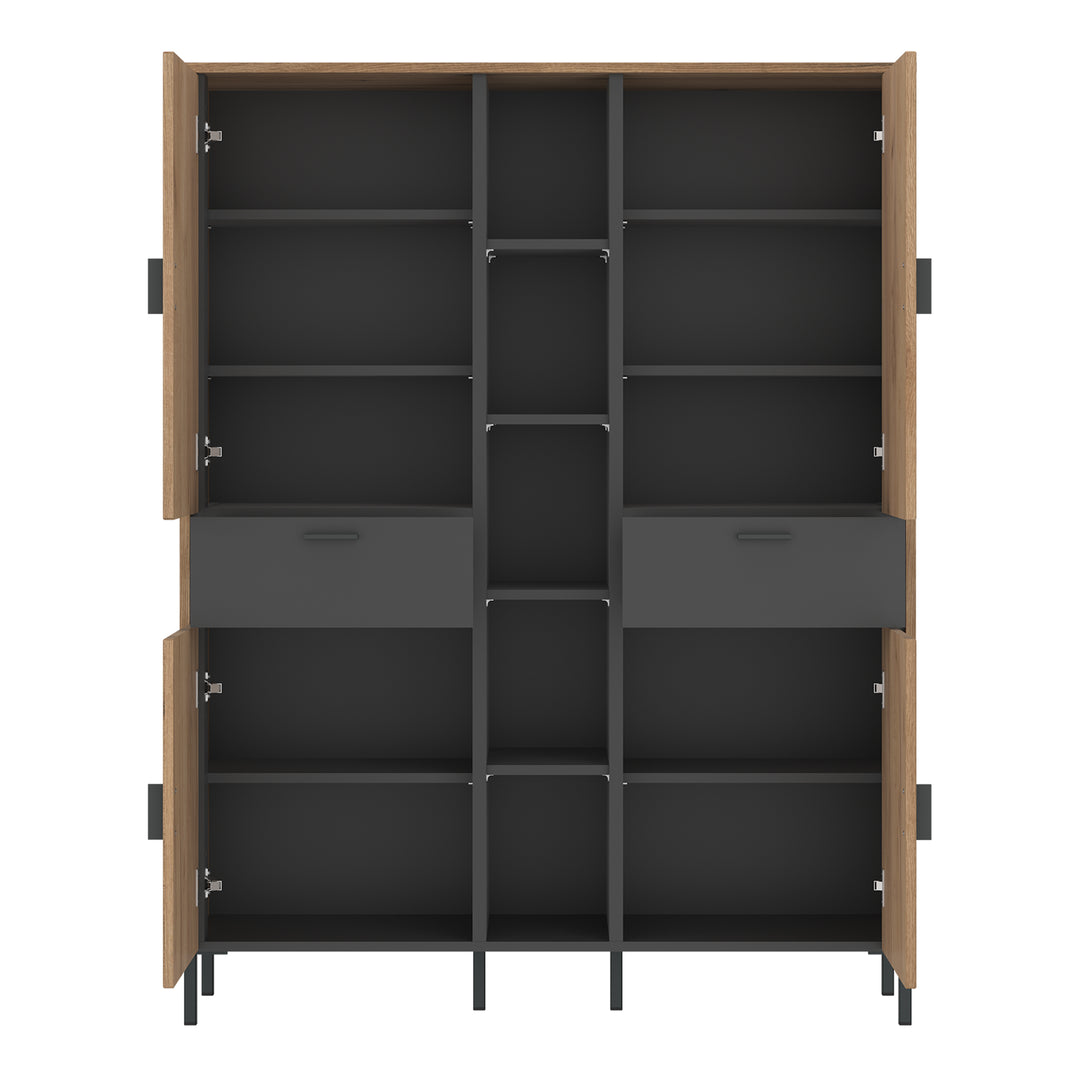 Arundel Wardrobe 4 Door 2 Drawer in Oak/Grey - TidySpaces
