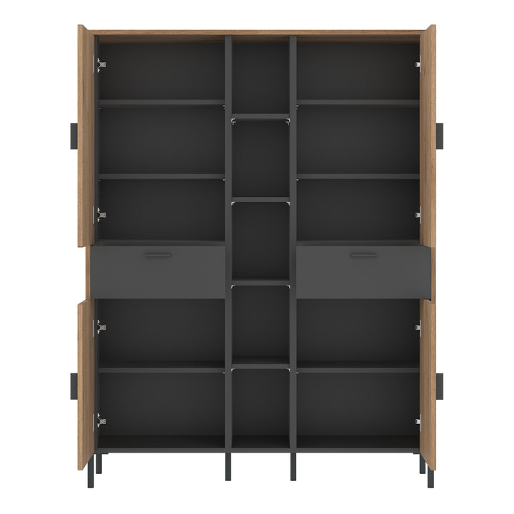 Arundel Wardrobe 4 Door 2 Drawer in Oak/Grey - TidySpaces