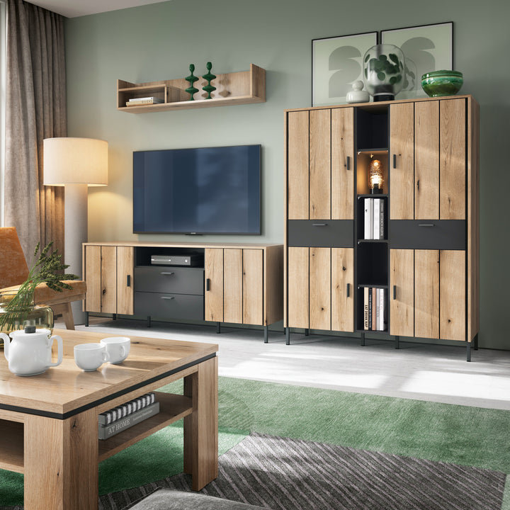Arundel Wardrobe 4 Door 2 Drawer in Oak/Grey - TidySpaces