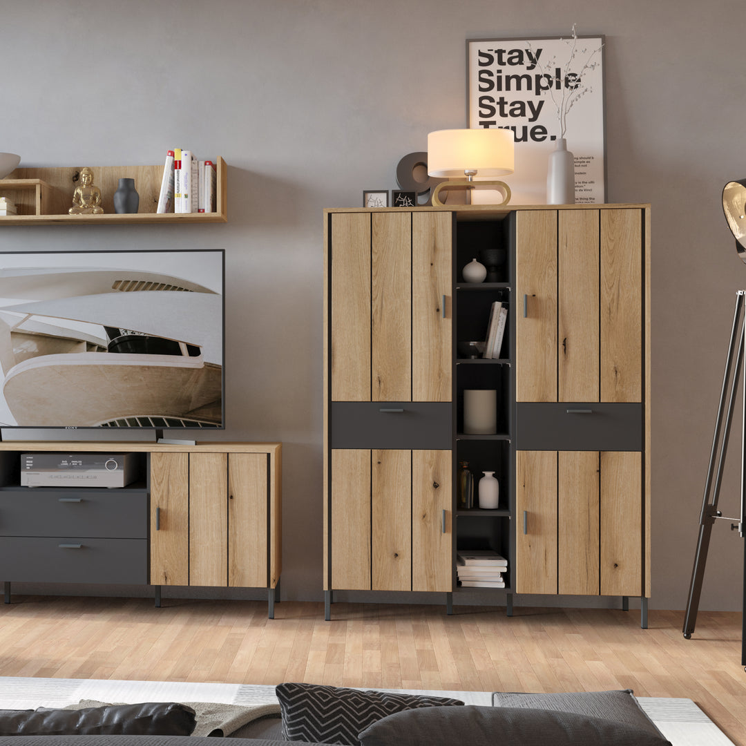 Arundel Wardrobe 4 Door 2 Drawer in Oak/Grey - TidySpaces