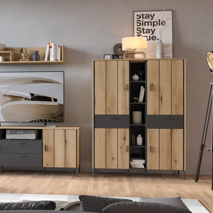 Arundel Wardrobe 4 Door 2 Drawer in Oak/Grey - TidySpaces