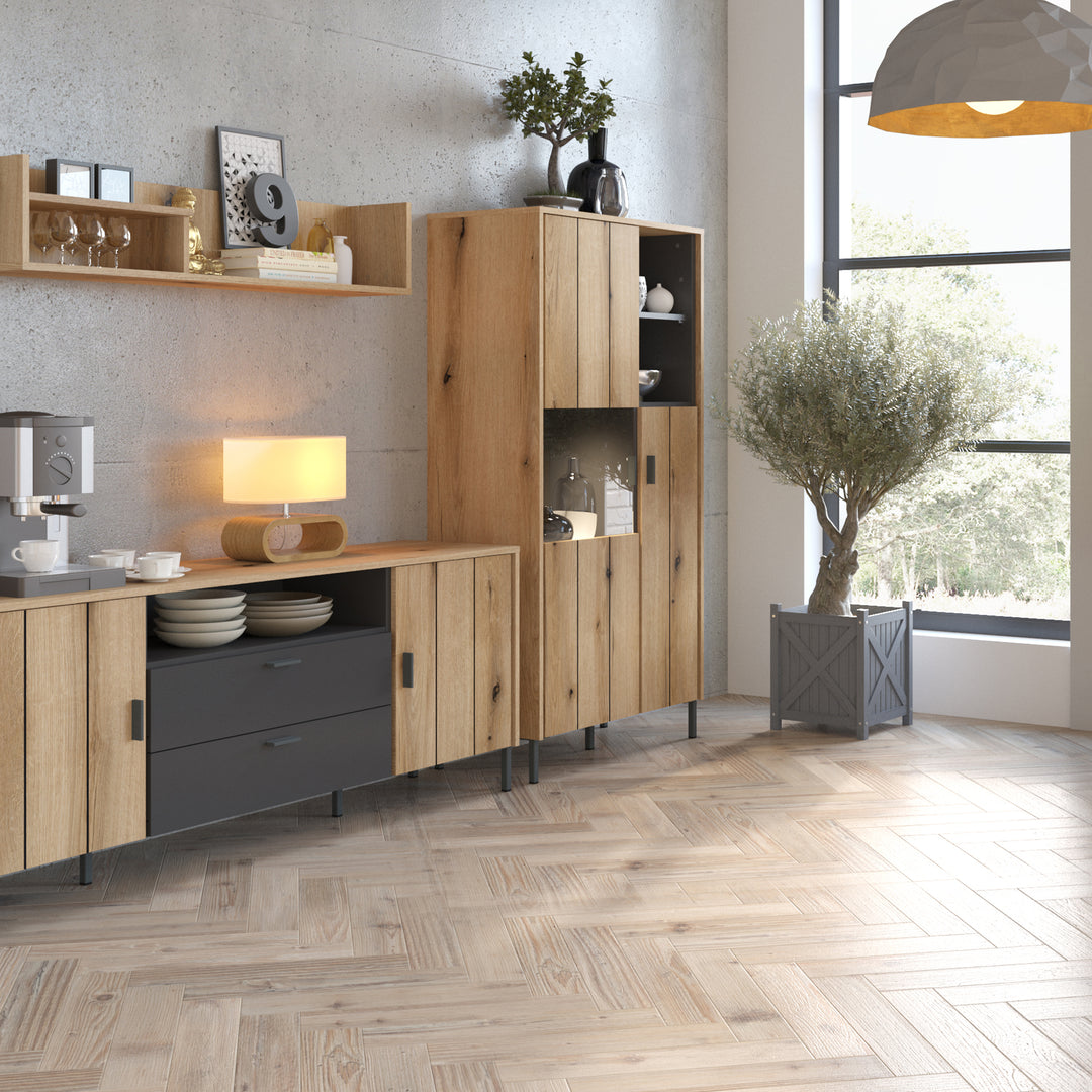 Arundel 2 Door Display Cabinet in Oak/Grey - TidySpaces