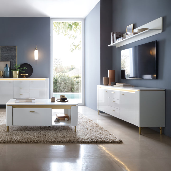 Lazio TV Cabinet 2 Door 3 Drawer in Alpine White/White Gloss - TidySpaces