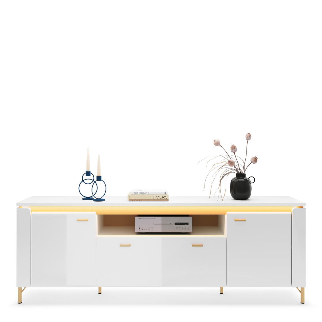 Lazio TV Cabinet 2 Door 1 Drawer in Alpine White/White Gloss - TidySpaces